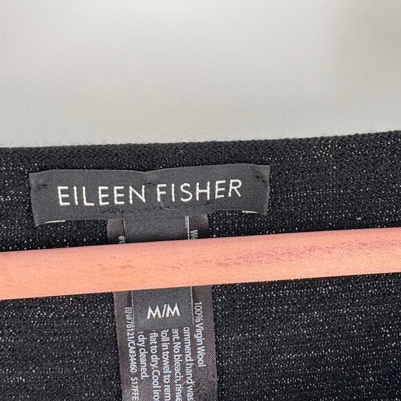 Eileen Fisher Boatneck Virgin Wool Sweater M Black Capsule Minimalist Ribbed - Picture 3 of 4